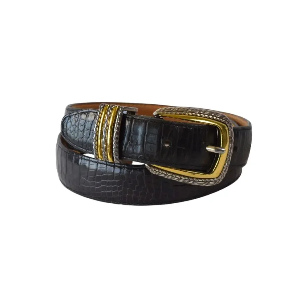 Vintage Brighton Black Croc Leather Belt Size Medium